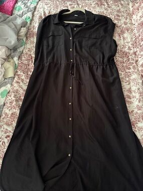 Old Navy Black Maxi Shirt Dress with Button Front